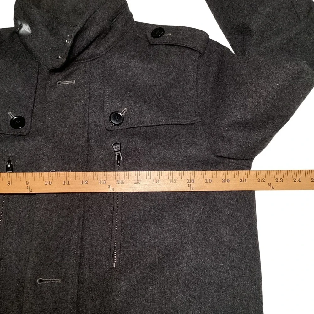 Express Mens Heather Grey Wool Blend Field Jacket Hooded Coat 37F3440 Size M